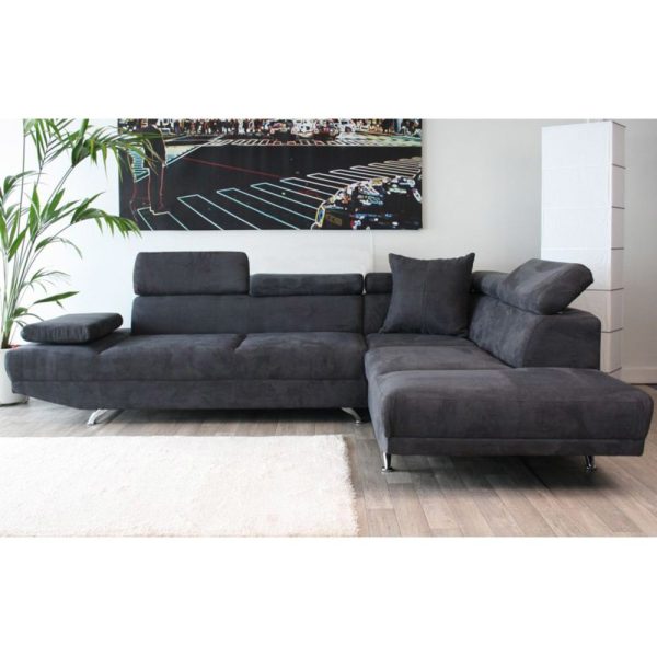 Canapé d'angle à droite 3 places en microfibre coloris gris anthracite