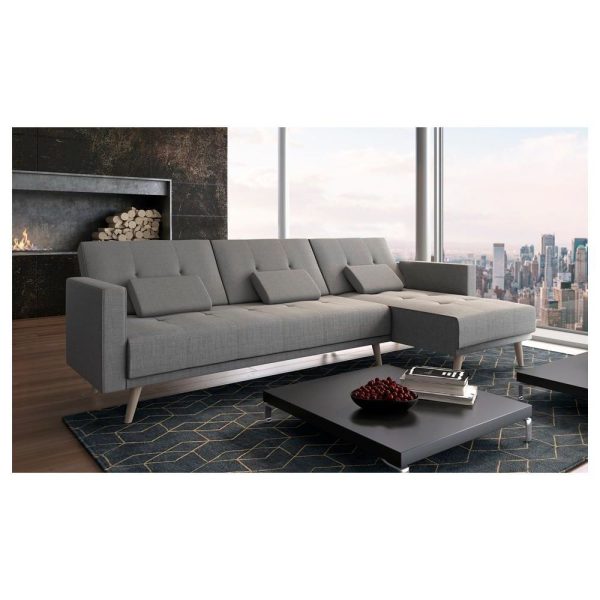 Canapé d'angle convertible Verona 267cm, convertible en lit, réversible, gris clair