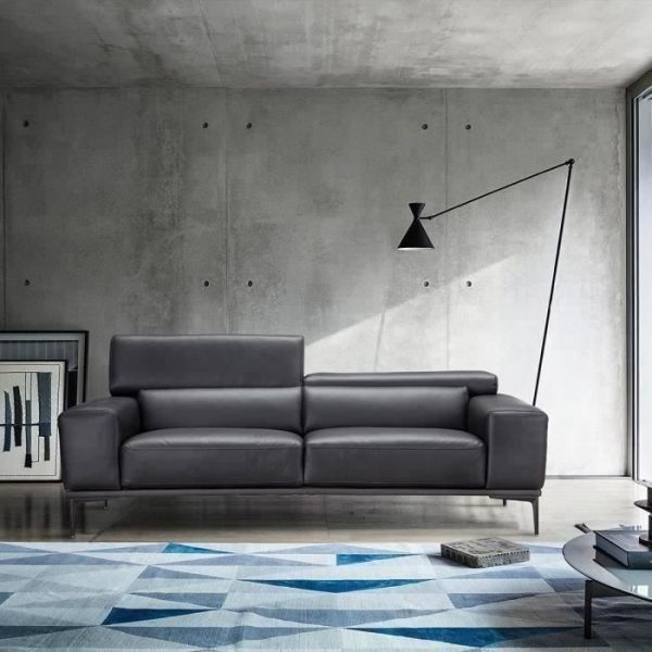 Canapé contemporain 3 places + tetieres ajustables Noir - Cuir de vachette - L 222 x P 107 x H 91 cm - JAKE