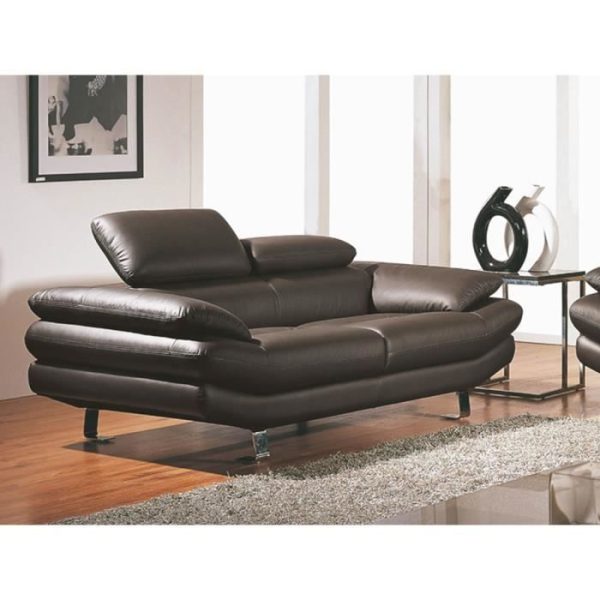 Canapé 2 places en cuir prestige marron CARLTON