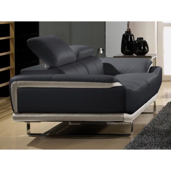 Canapé 2 places en cuir prestige noir et beige OSMOZ