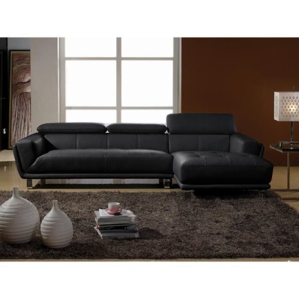 Canapé d'angle gauche en cuir prestige noir CELINE