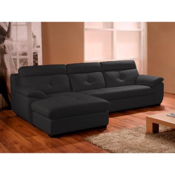 Canapé d'angle gauche en cuir prestige Noir DANA