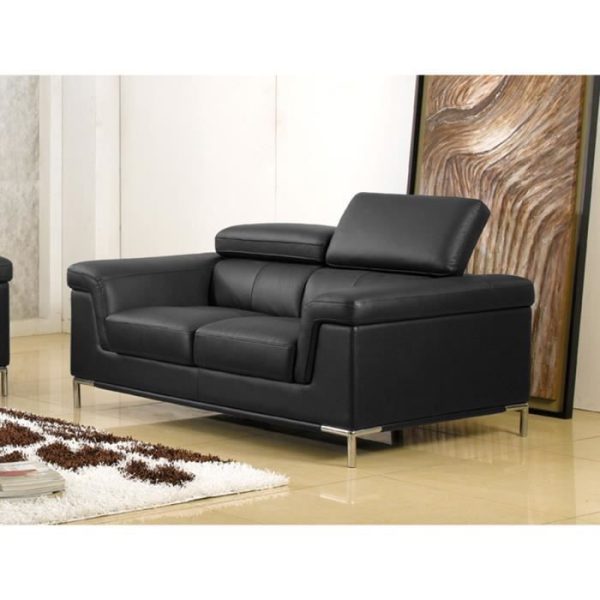 Canapé 2 places en cuir supérieur noir RANIA