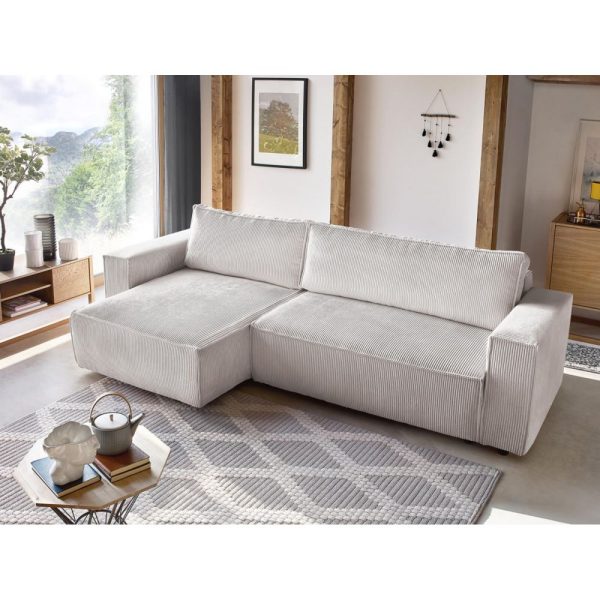 BOBOCHIC Canapé d'angle réversible convertible coffre NIHAD Crème