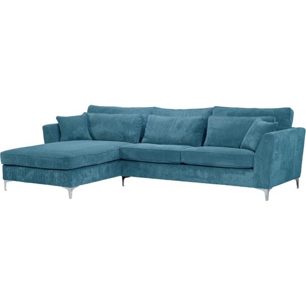 Canapé d'Angle Gauche 5 Places en Velours Côtelé Bleu ISLA
