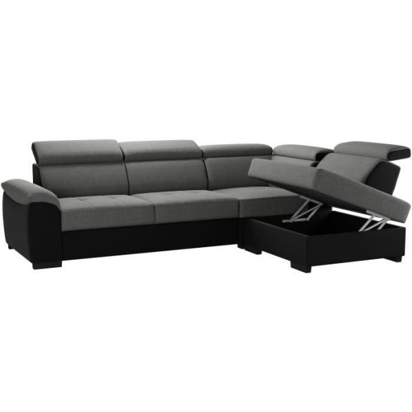 KYLIAN Canapé d'angle réversible convertible + coffre de rangement - Tissu Anthracite et gris - L 258 x P 187 x H 77/89 cm