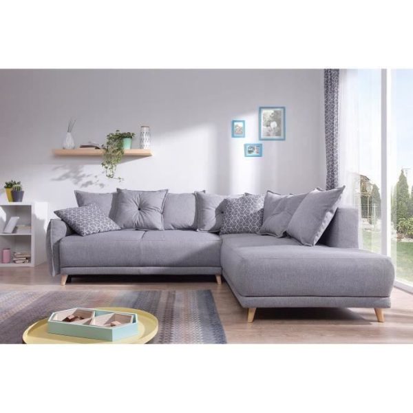 LENA - Canapé scandinave d'angle droit - Gris clair - 236x90x190cm