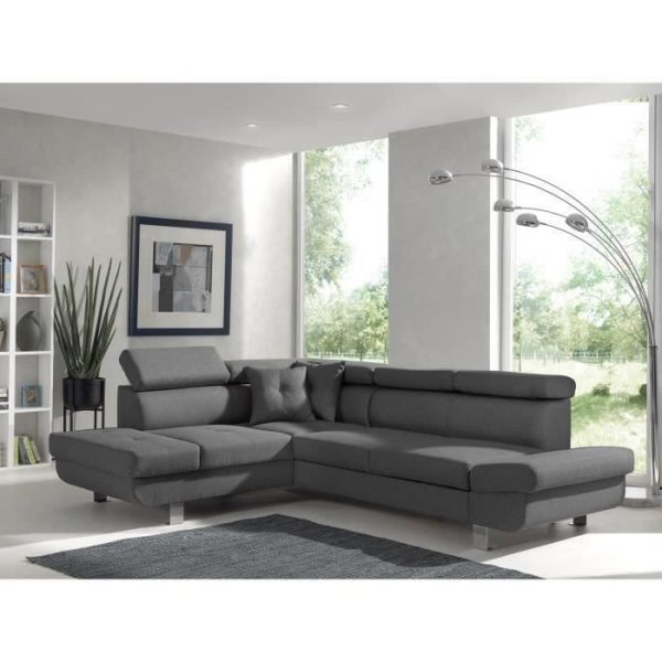 Lisbona - Canapé d angle gauche convertible - L 252 x P 190cm Couleur - Gris foncé